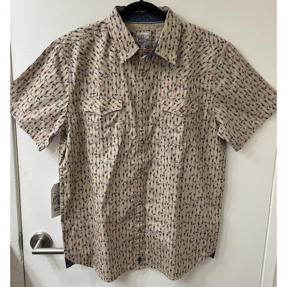 NWT Moon Shine Men Shirt Large Western Short Sleeve Pearl Snap Cotton Tan - Picture 5 of 7
